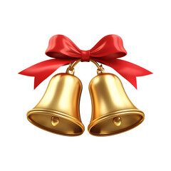 Golden bells tied with a red ribbon.