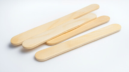 Popsicle sticks, wooden elements for holding ice cream, tongue depressor for throat medical examination different shapes and sizes isolated on white background, Realistic 3d vector Illustration, set