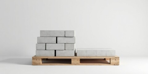 Obraz premium A pallet of light gray concrete blocks arranged in a staggered pattern, ready for construction or architectural projects