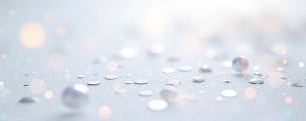 Fototapeta premium Iridescent silver confetti scattered on a white background with a subtle gradient effect, shine, confetti, metallic