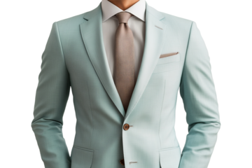 Stylish man in light blue suit with neutral tie