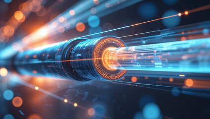 Futuristic Fiber Optic Network Technology with Glowing Data Streams