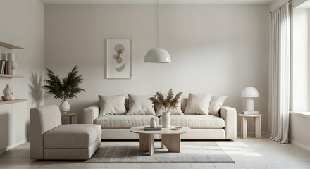 Modern Minimalist Living Room Interior Design Beige Sofa home cozy calm decor style space simple