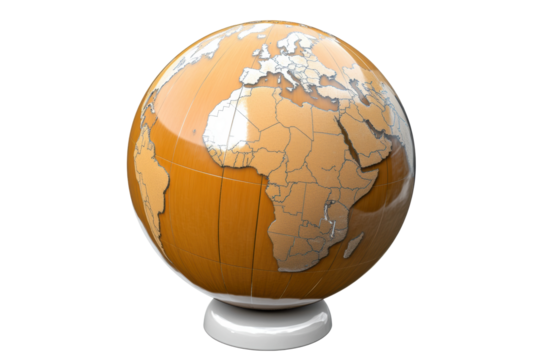 Globe showing continents on a white base, cut out