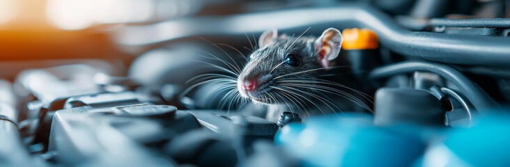 rat peeks out from engine compartment, showcasing its curiosity and adaptability