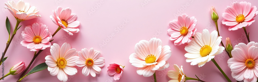 Poster beautiful floral arrangement against a soft pink background is showcased in this visually appealing 