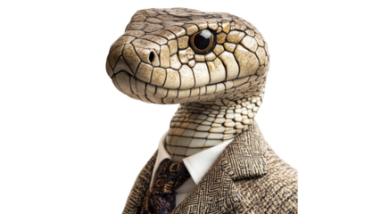 Lizard in a suit poses confidently for the camera
