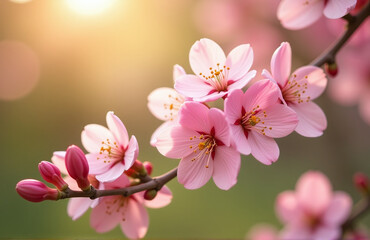 Obraz premium Almond Flowers Bloom In Sunny Blurred Background With Trend Colors Palette In Beautiful And Vibrant Spring Season Arrangements. 00002