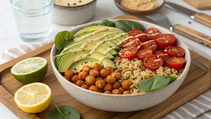Gluten-free veggie bowl with quinoa and avocado