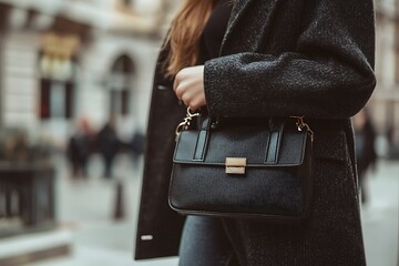 Woman Carrying Black Bag City Street