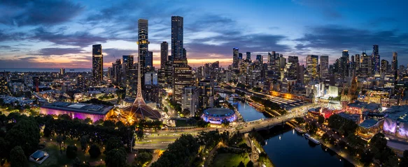 Aerial panoramic image of Melbourne Victoria Australia at sunset © Michael Evans