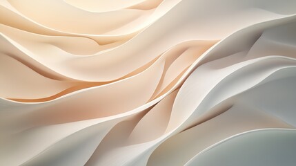 Obraz premium an abstract composition of smooth, flowing and layered shapes that resemble waves or draped fabric in soft colors from light beige to cream and white