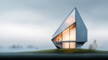 Fototapeta premium Modern Architectural Design of a Unique House in Serene Landscape