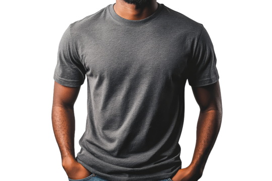 Man in gray shirt stands confidently