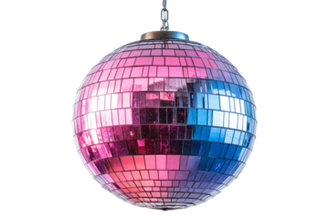 Colorful disco ball hanging from ceiling