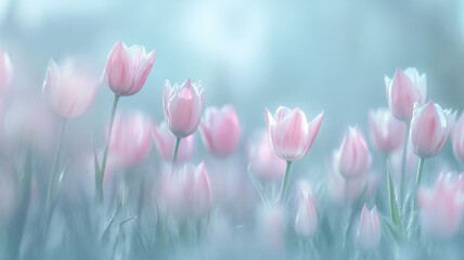 Fototapeta premium A field of pink flowers with a blue sky in the background