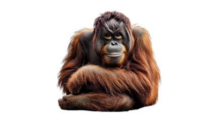 Curious orangutan resting and observing quietly