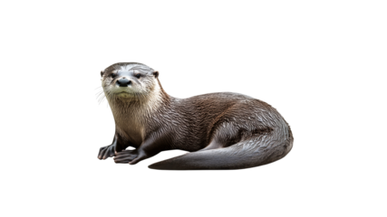 Otter relaxing on the shore during sunny day