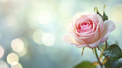 single pink rose with soft bokeh background creates serene atmosphere