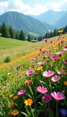 Landscape with a field of wildflowers in bloom, scenery, colors