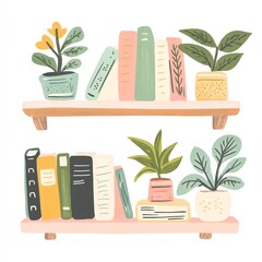 Stylish shelf with books and decorative plants for a cozy home atmosphere.
