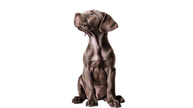 Cute sitting puppy looking up with curiosity