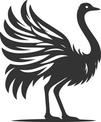 Obraz premium Ostrich standing with wings tucked close to its body animal vector silhouette