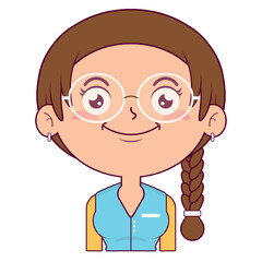 girl braid hair smile face cartoon cute