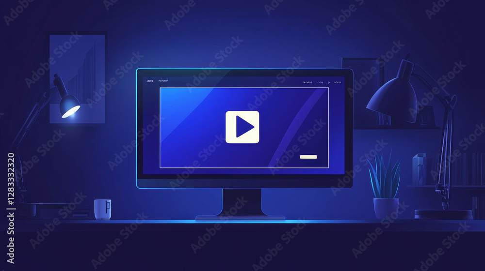 Wall mural browser with video player screen mockup template. ui page frame for media channel window. stream and