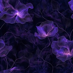 Obraz premium Elegant seamless floral pattern featuring purple flowers on a dark background for modern textile design