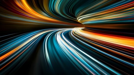 Abstract Light Trails with Colorful Swirls and Streaks on Dark Background