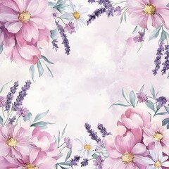 Fototapeta premium Floral Elegance: A delicate watercolor artwork showcasing an exquisite arrangement of vibrant purple and pink blossoms. Perfect for a touch of floral beauty.