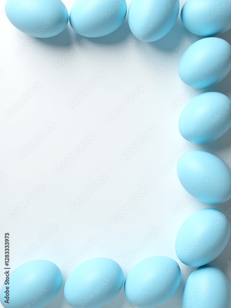 Aufkleber A Flat Lay Photography Setup Features Blue Easter Eggs Arranged In A Border Pattern Against A White Background. 00001