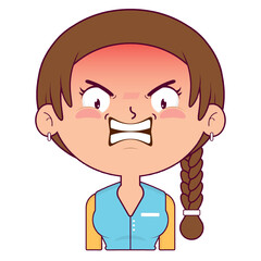 girl braid hair angry face cartoon cute