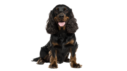 Energetic dog with glossy coat in a studio setting