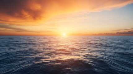 Naklejka premium Serene Ocean Sunset Over Calm Waters Illuminated by Golden Rays