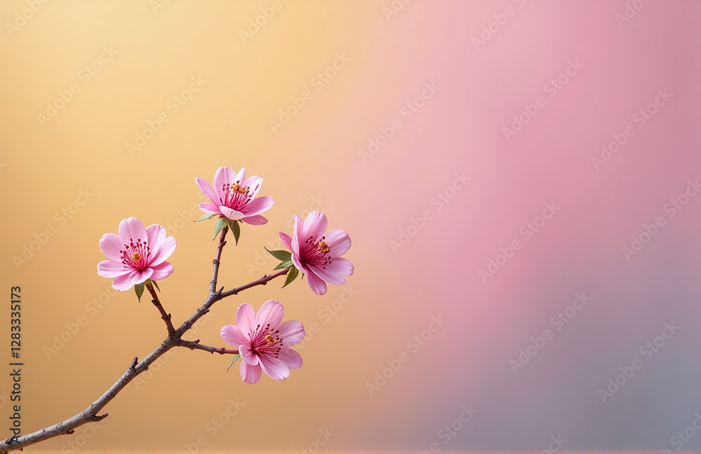 Poster A Delicate Mimosa Branch Is Placed Against A Vibrant Color Background To Create A Cheerful Spring Greeting Scene. 00002