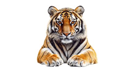 Captivating tiger resting on a white background