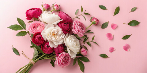 Beautiful bouquet of pink roses on a wooden background