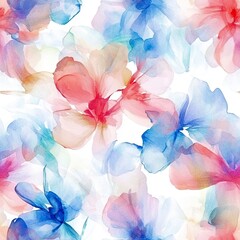 Obraz premium Colorful seamless floral pattern with soft watercolor effects, featuring blue and red blooms on a light background, ideal for textile design