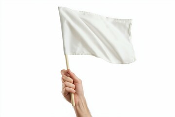 Hand Holding White Flag on White Background