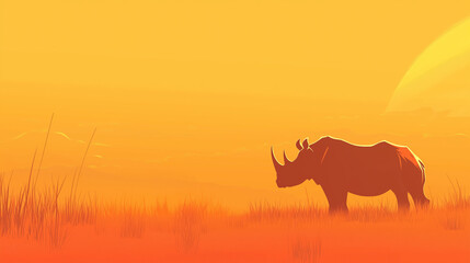 Save The Rhino Day, majestic rhino silhouette standing in the savannah at sunset
