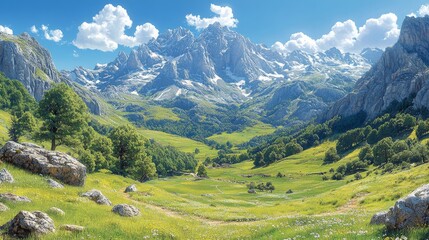 Naklejka premium Breathtaking View of Spain's Picos de Europa Mountain Range