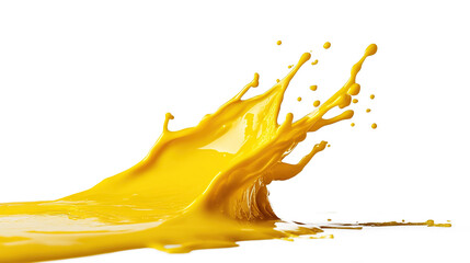 Bright yellow liquid splash isolated on transparent background