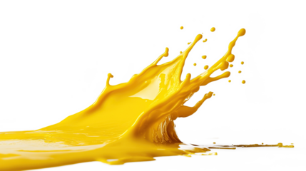 Bright yellow liquid splash isolated on transparent background