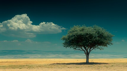 Solitary Tree Standing in Open Landscape Nature Scene Outdoor Serenity Clear Sky