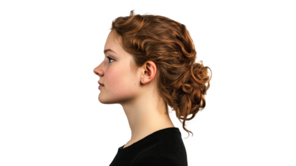 Curly haired girl in studio profile