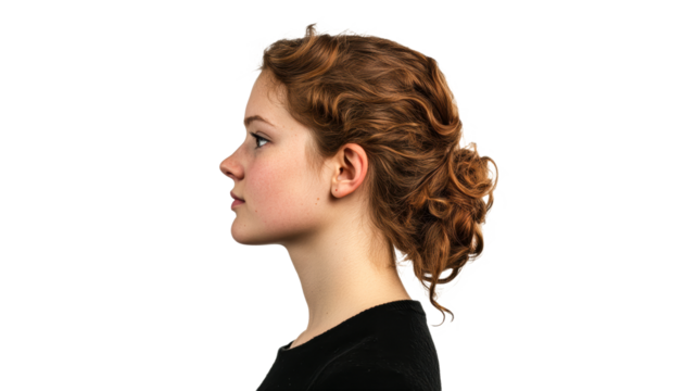 Curly haired girl in studio profile