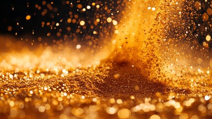 Obraz premium Abstract golden explosion forming delicate patterns, soft glow on black 