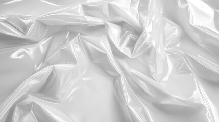 Obraz premium Stretched cellophane banner, realistic crumpled or folded texture vector illustration. Clear transparent polyethylene top of plastic container, tape or elastic wrapping paper for food or snacks bag